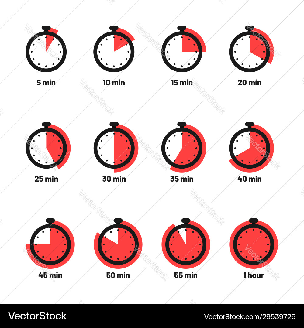 Set timer and stopwatch icons kitchen timer Vector Image