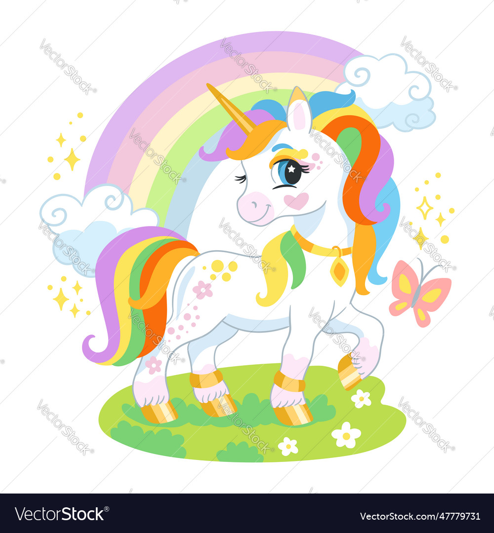 Cute Cartoon Character Happy Unicorn Royalty Free Vector