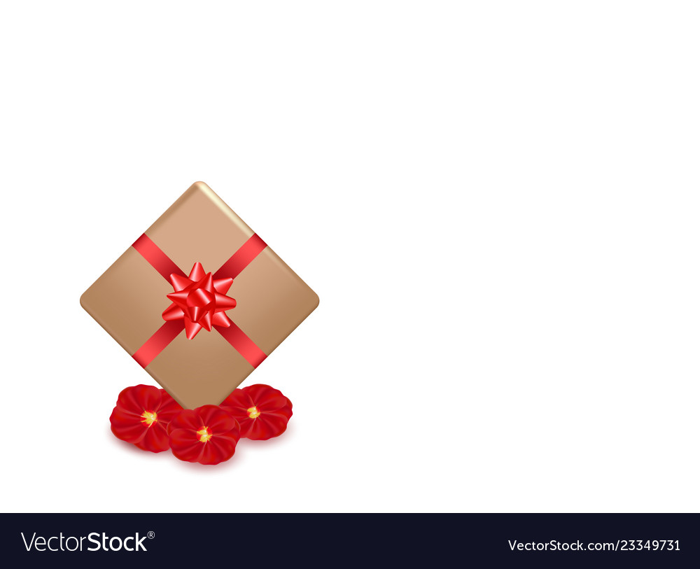 Gift box and red calligraphy stripe rose petals