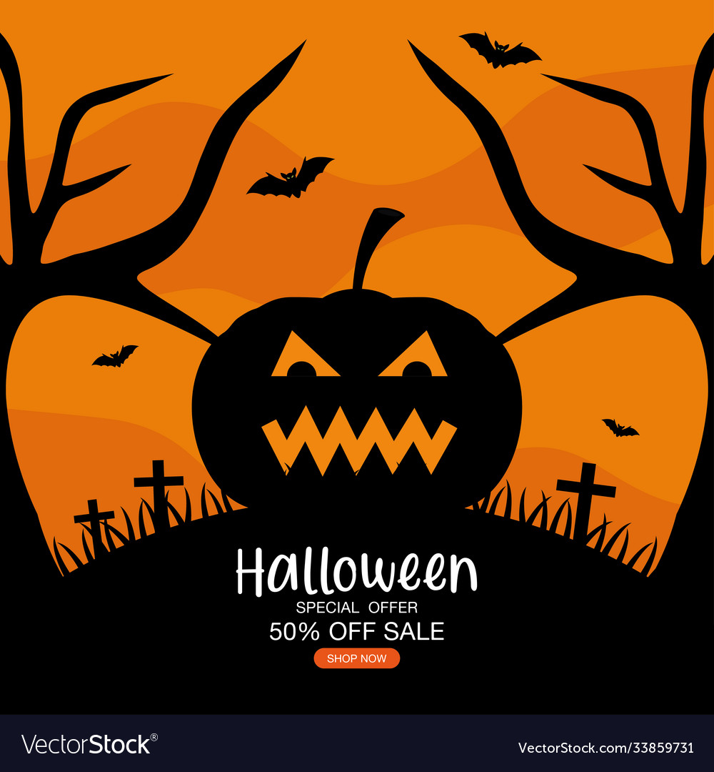 Halloween special offer sale with pumpkin cartoon