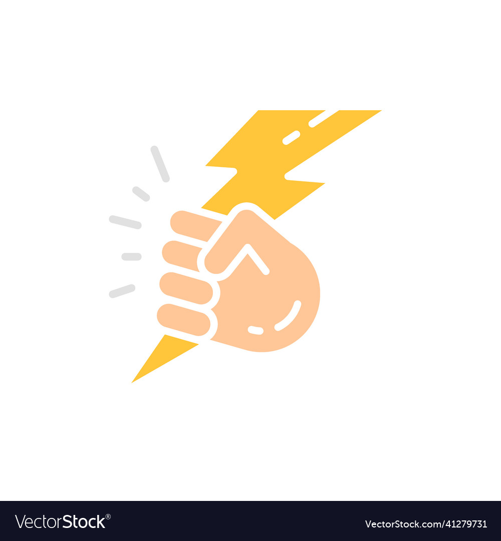 Hand with lightning power white line icon