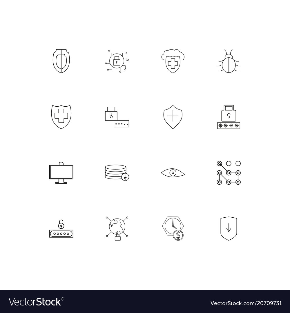 Internet security simple linear icons set