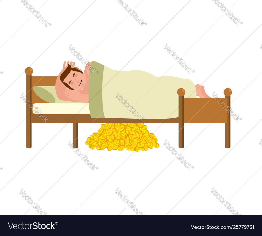 Man sleeps on bed bitcoins under