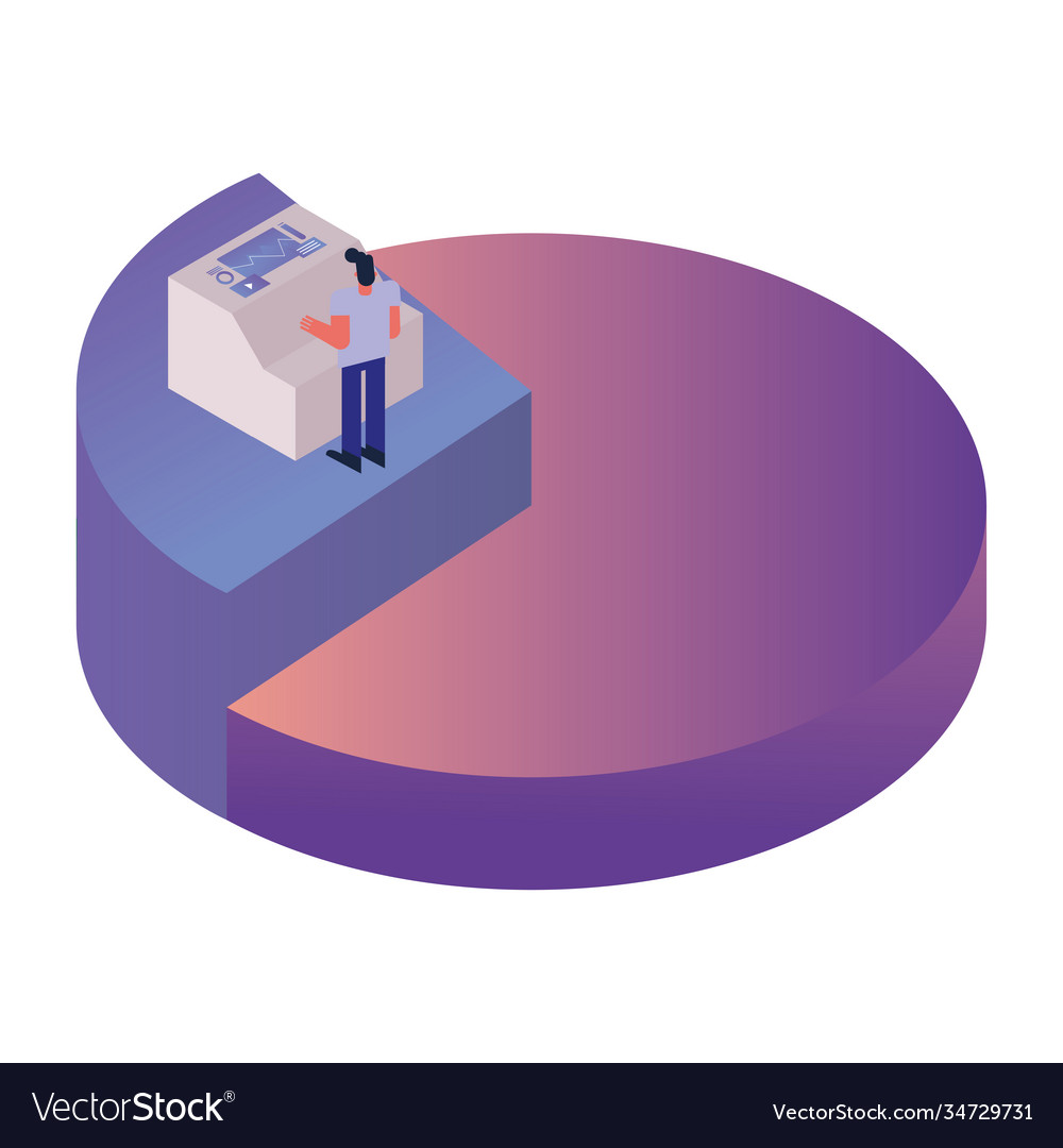 Man using machine technology in statistics pie