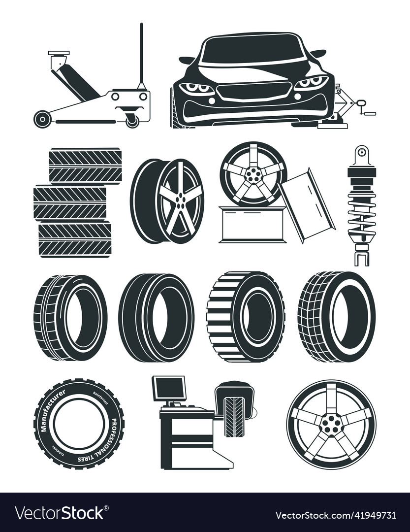 Monochrome of tires service symbols wheels