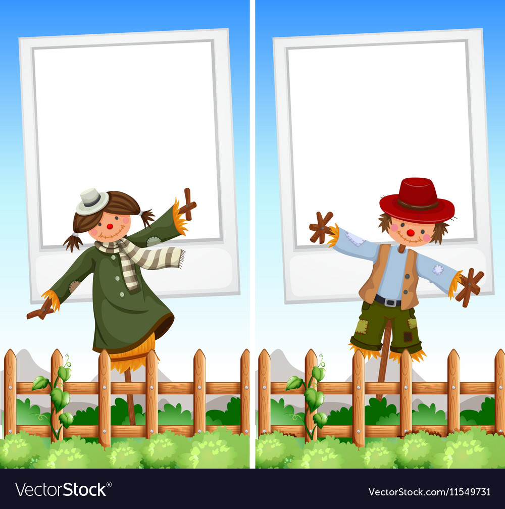 Paper template with scarecrows in background