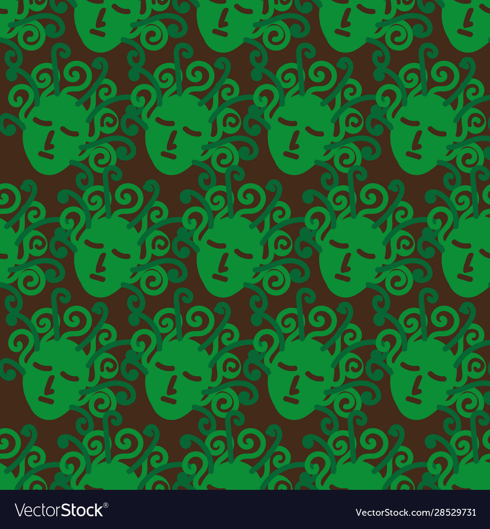 Pattern with green sleeping medusa heads vector image Pattern with green sleeping medusa heads