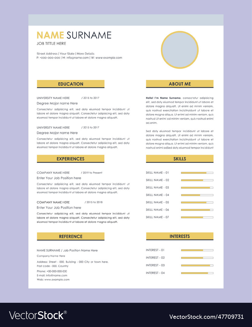 Professional curriculum vitae cv resume template Vector Image