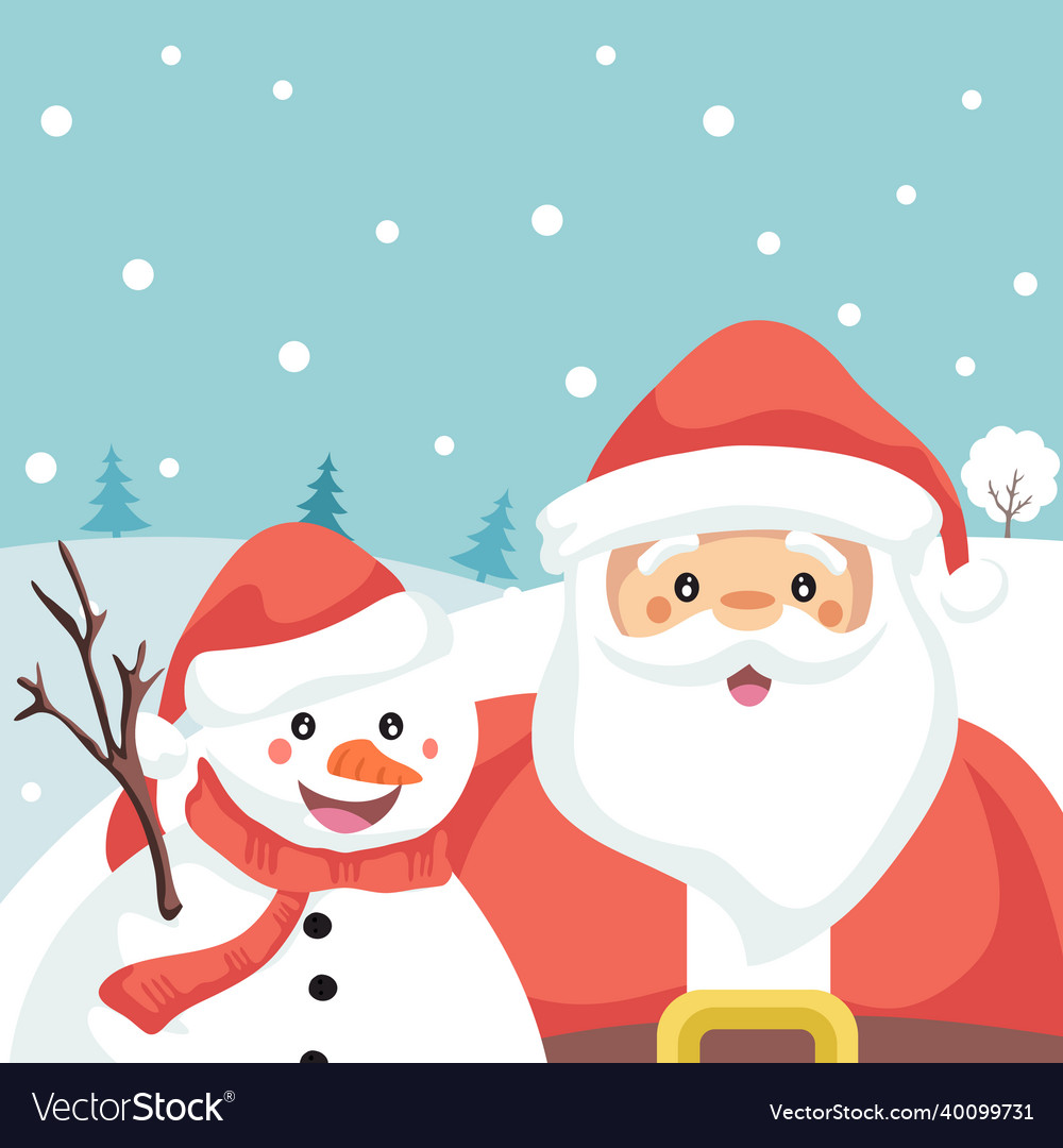 Santa claus and snowman friends christmas card