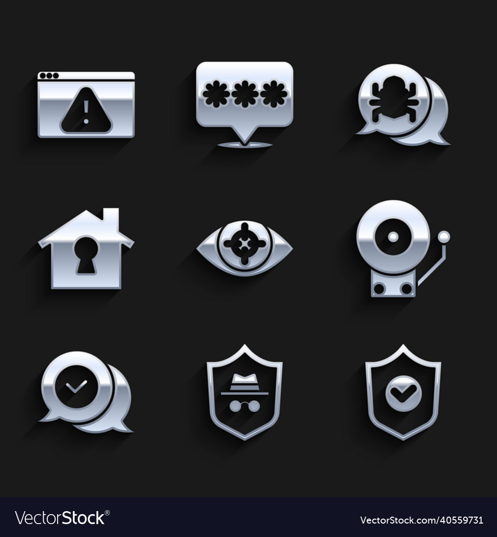 Set eye scan incognito mode shield with check vector image Set eye scan incognito mode shield with check