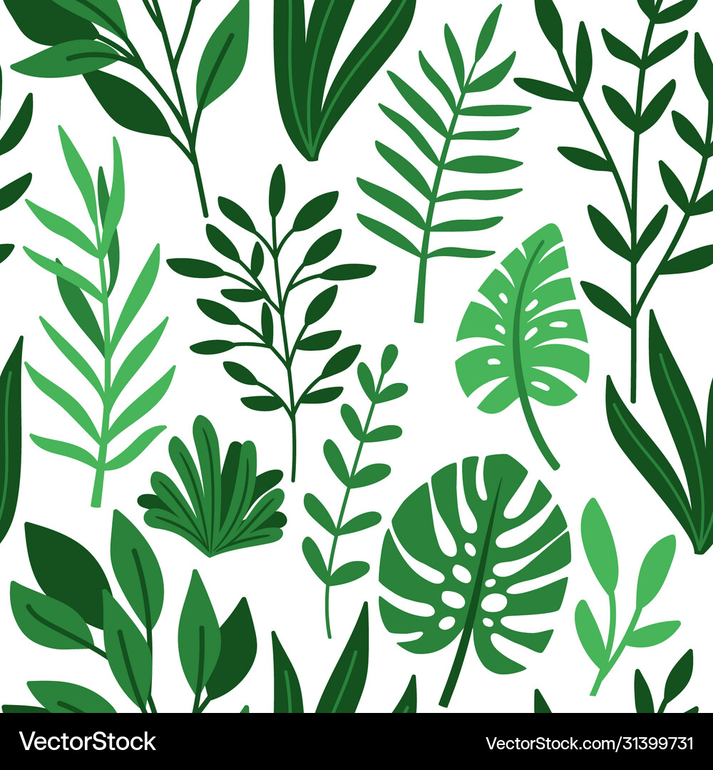Tropic palm green leaves pattern Royalty Free Vector Image