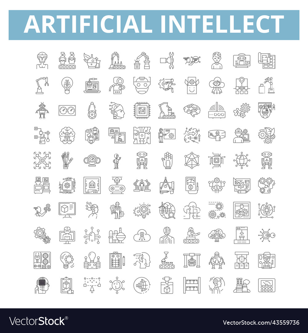 Artificial intellect icons line symbols web