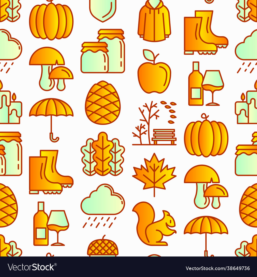 Autumn seamless pattern with thin line icons