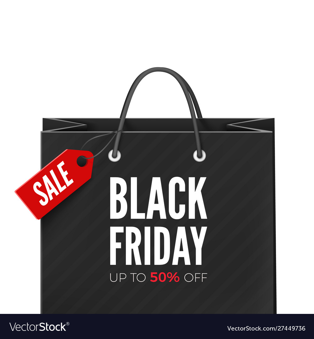 Black friday offer bag with red tag sale and text