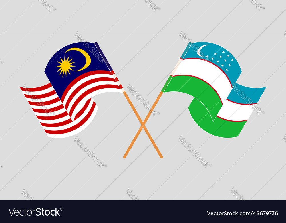 Crossed and waving flags of malaysia