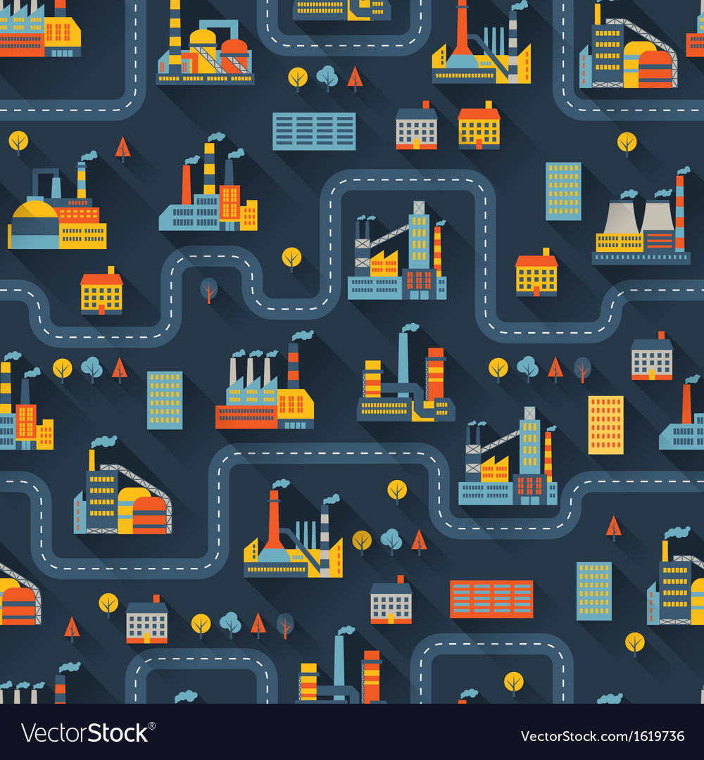 Industrial factory buildings seamless pattern