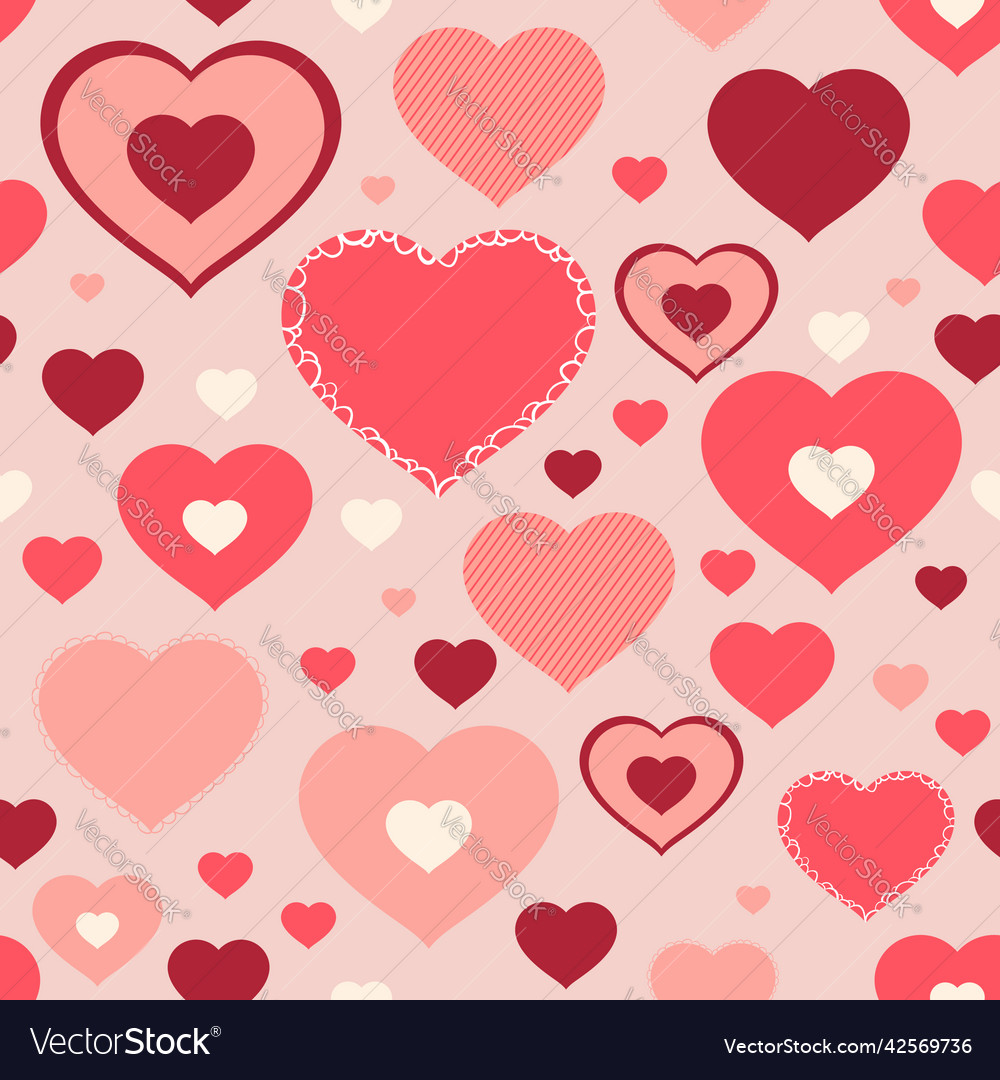 Seamless pattern with red and pink hearts