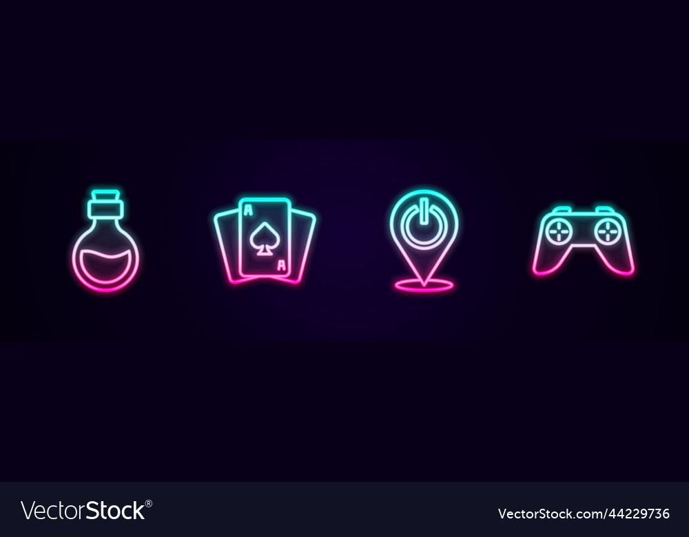 Set line bottle with magic elixir playing cards vector image Set line bottle with magic elixir playing cards
