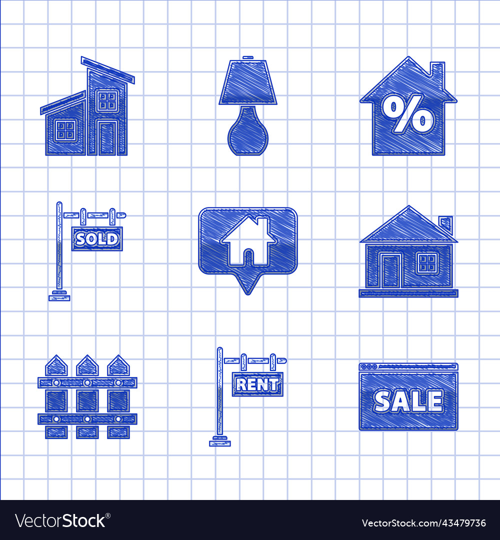 Set map pointer with house hanging sign text rent