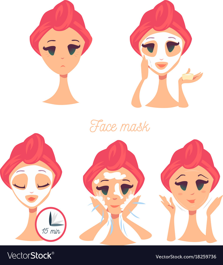 Steps how to apply facial mask isolated set Vector Image