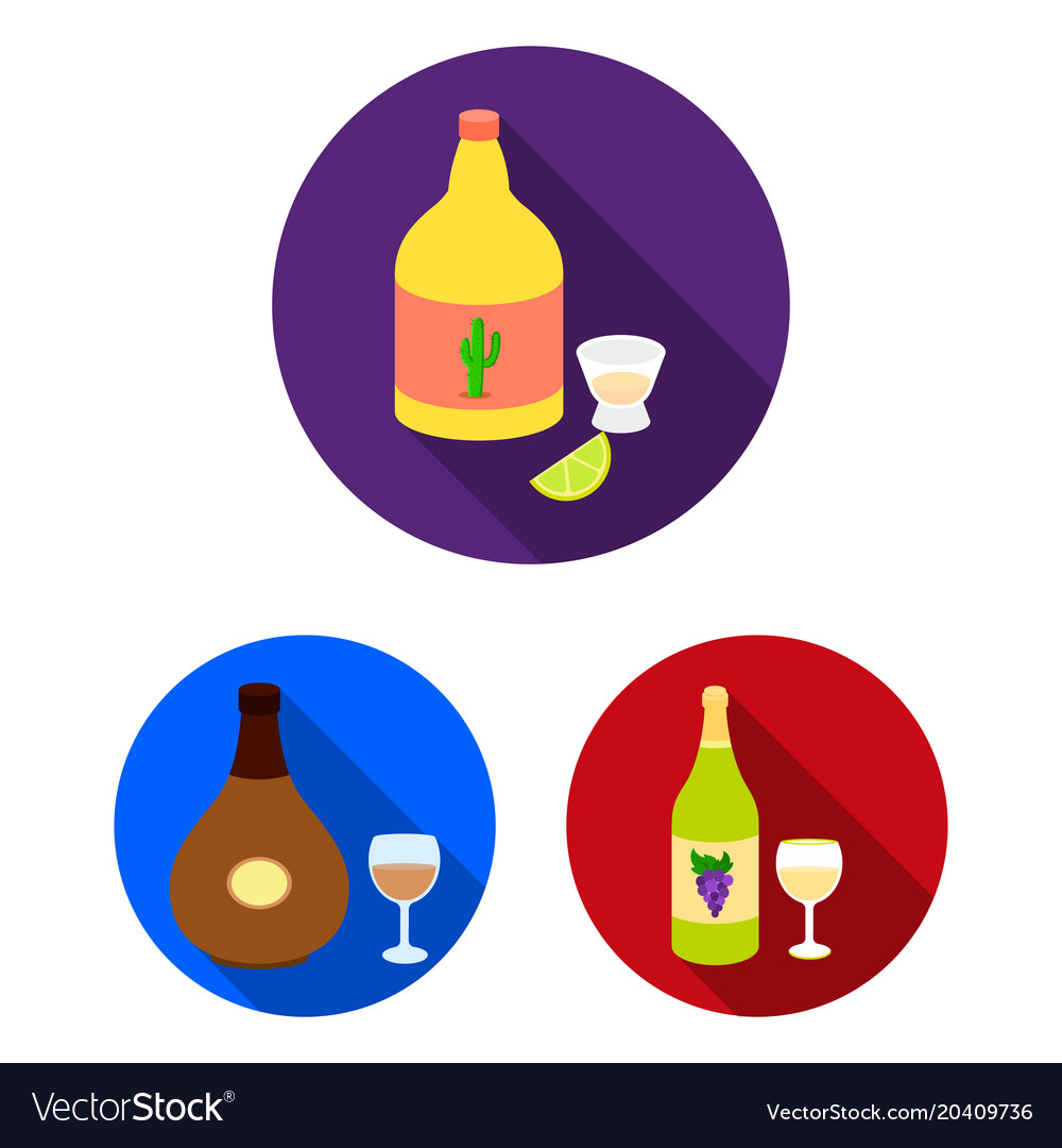 Types alcohol flat icons in set collection