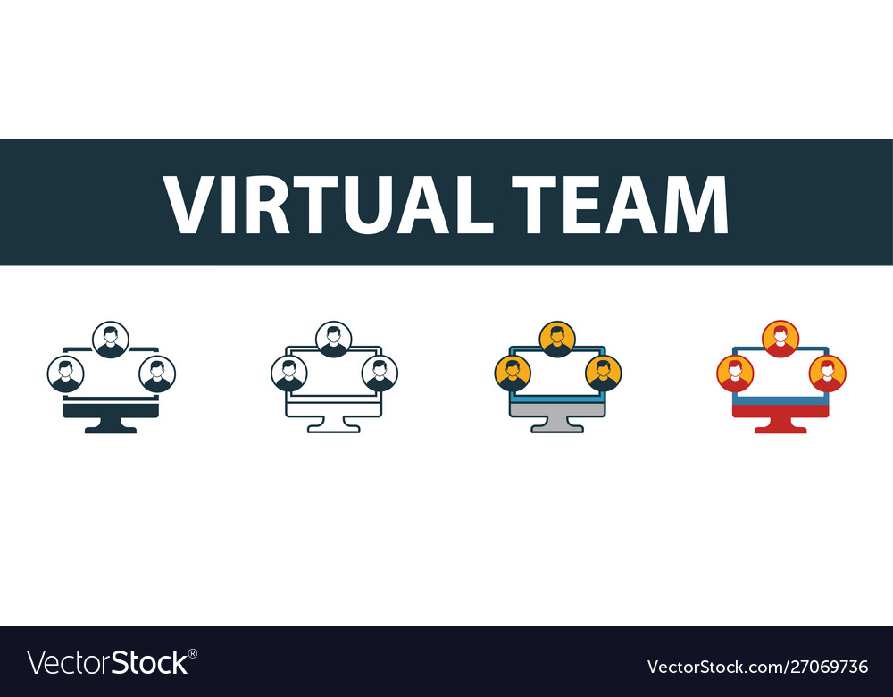 Virtual team icon set four elements in different vector image Virtual team icon set four elements in different