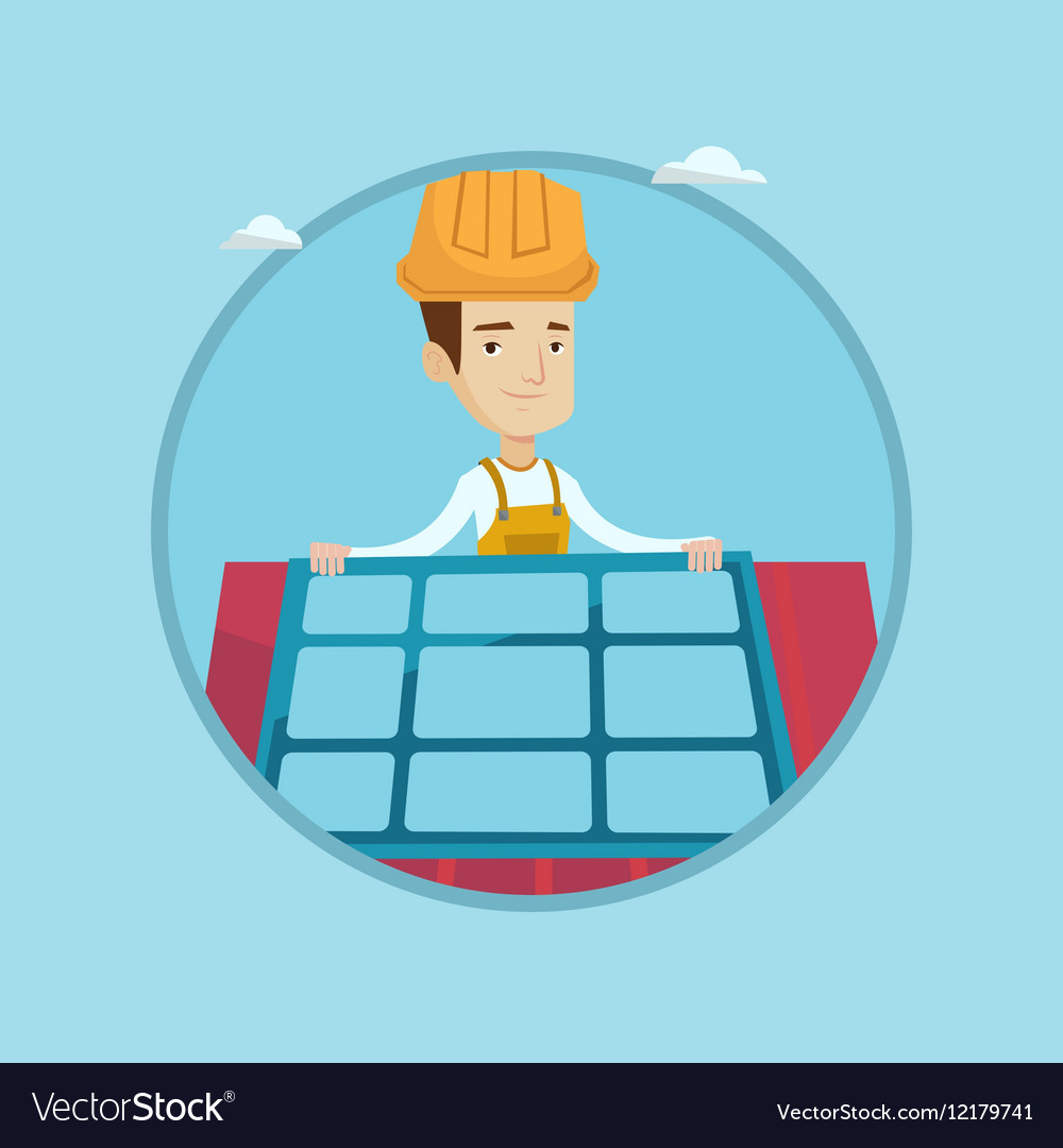 Constructor Installing Solar Panel Royalty Free Vector Image 4148