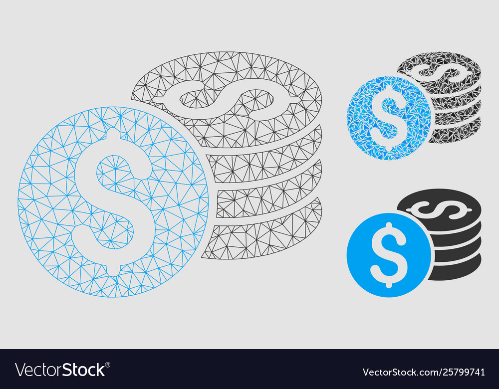 Dollar coin stack mesh 2d model vector image Dollar coin stack mesh 2d model