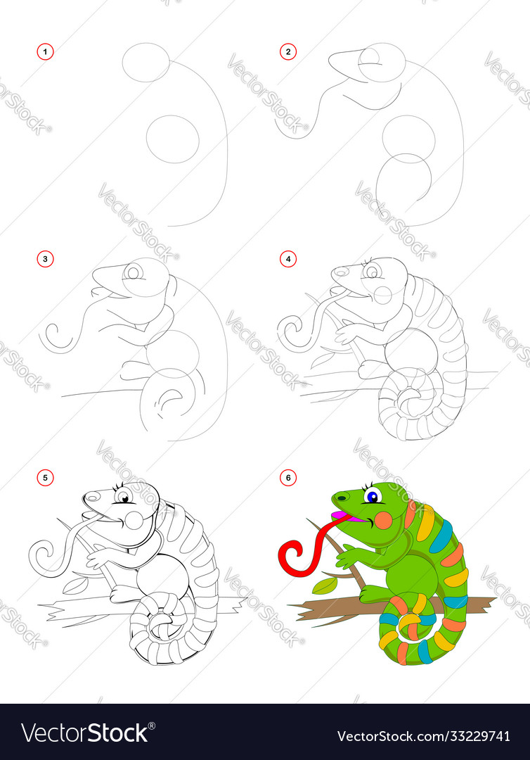 How to draw step step a cute toy chameleon Vector Image