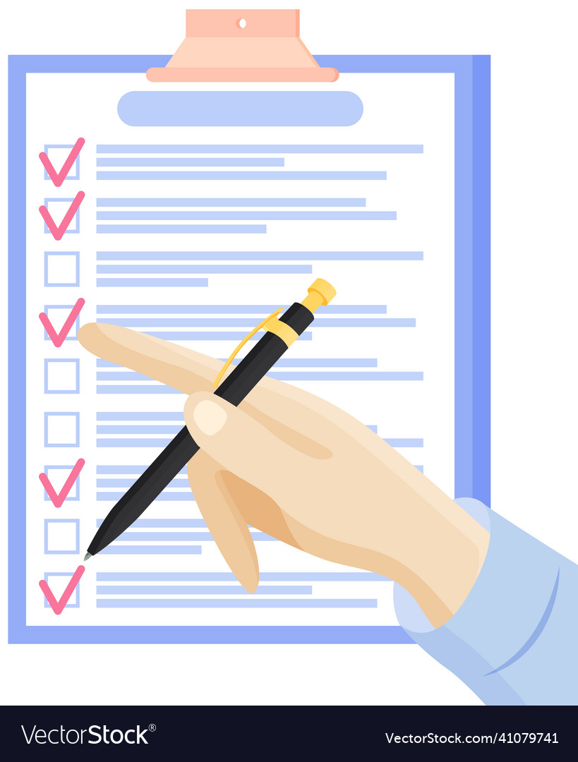 Human hand points to checklist do list check