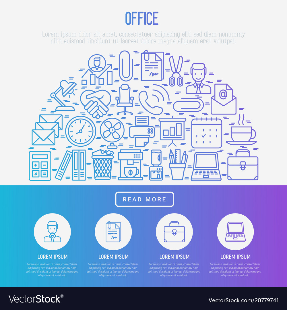 Office concept in circle with thin line icons vector image Office concept in circle with thin line icons