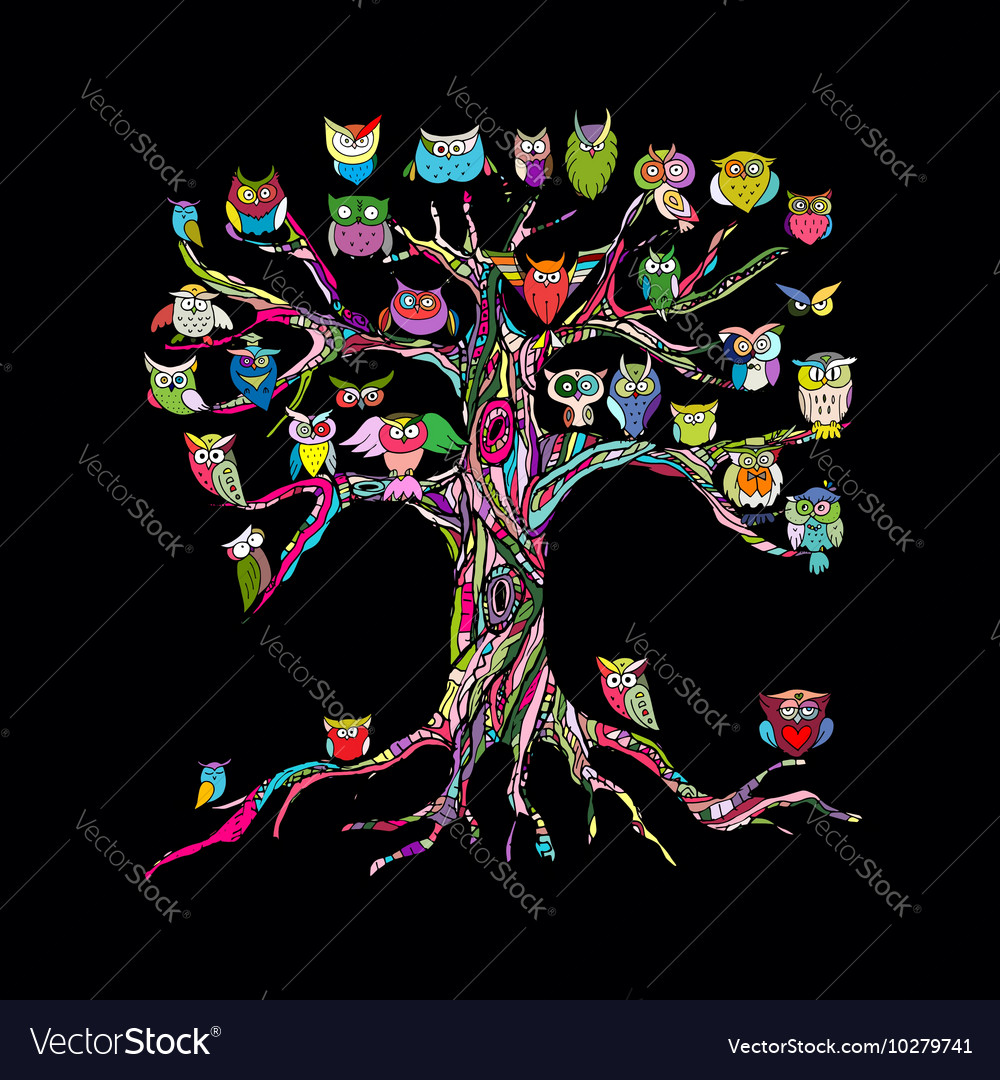 Old tree with owls for your design