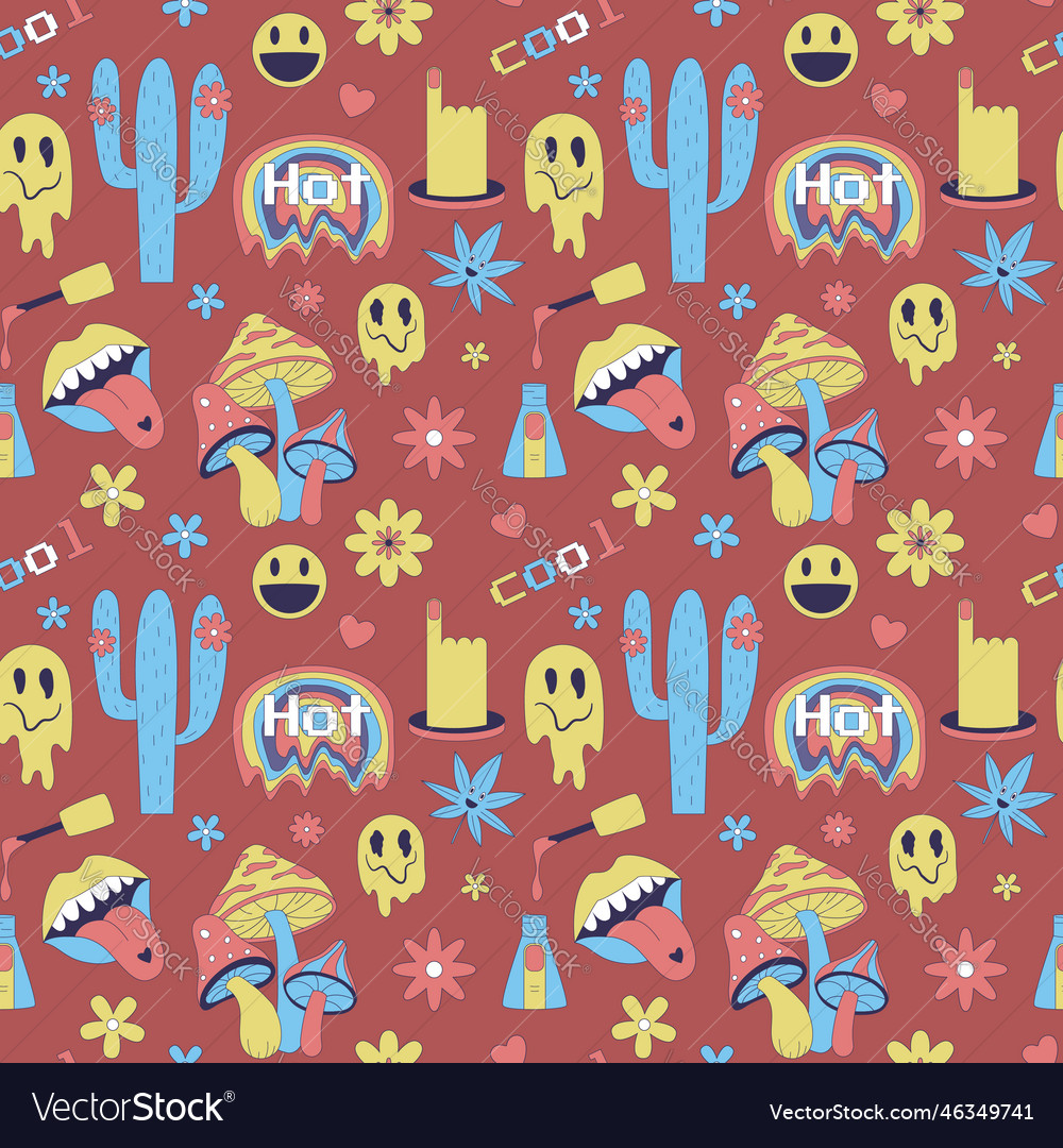 Seamless pattern with y2k style elements acidic vector image Seamless pattern with y2k style elements acidic