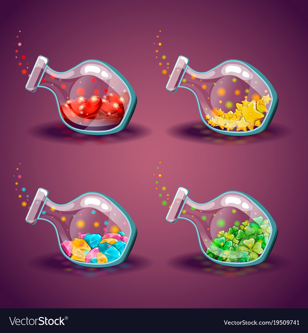 Set of bottles with different items