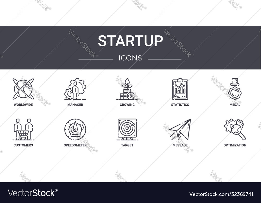 Startup concept line icons set contains vector image Startup concept line icons set contains