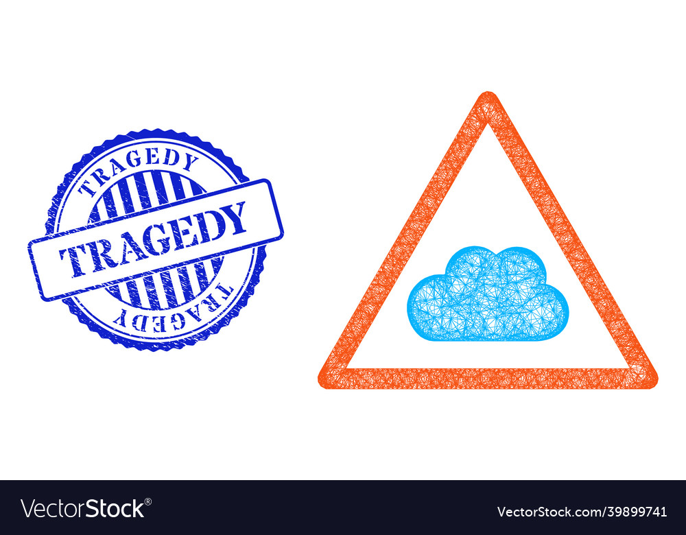 Textured tragedy stamp and net cloud warning web vector image Textured tragedy stamp and net cloud warning web