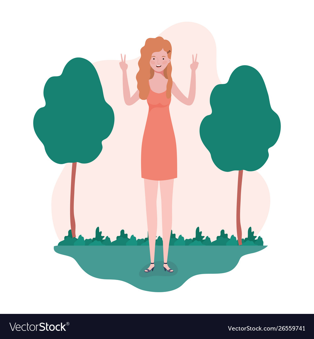 Young woman standing with landscape background Vector Image