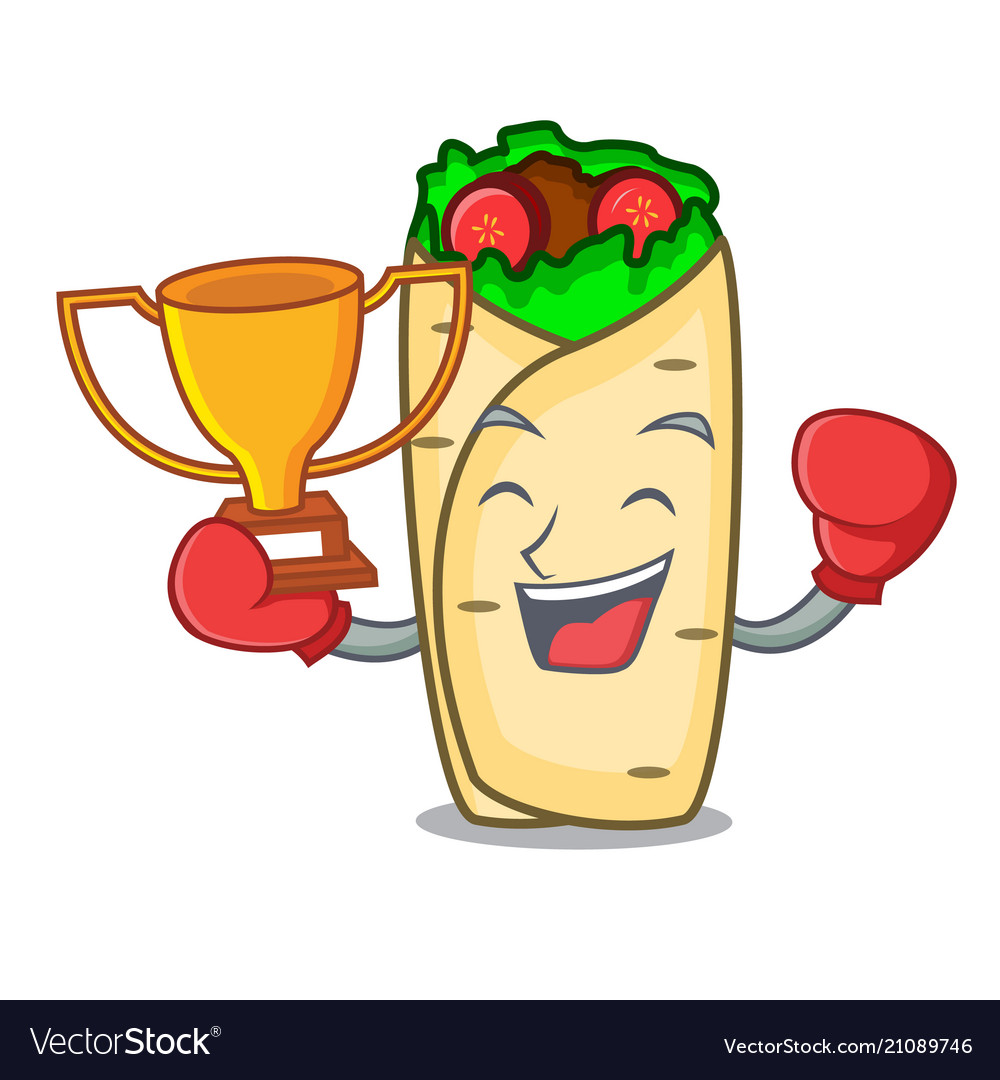 Boxing winner burrito mascot cartoon style