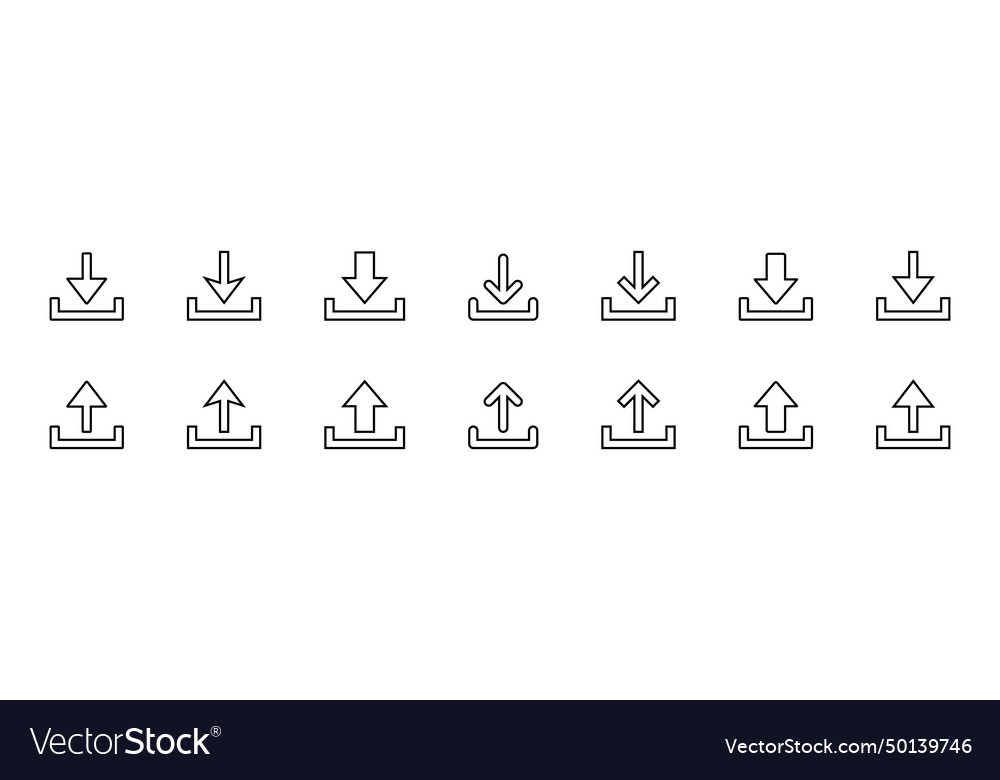Download and upload icon set in line style vector image Download and upload icon set in line style