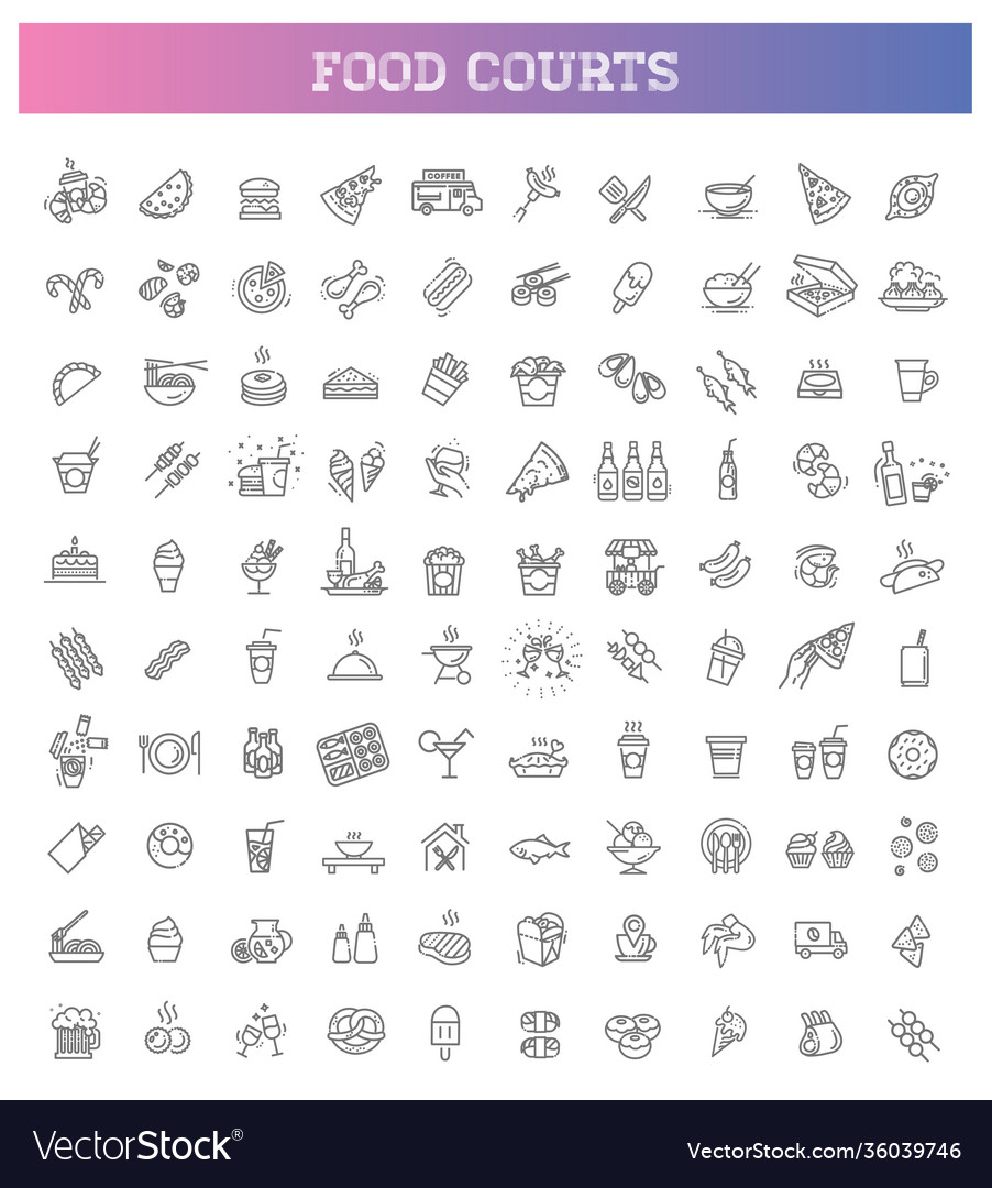 Food courts icons set icons vector image Food courts icons set icons