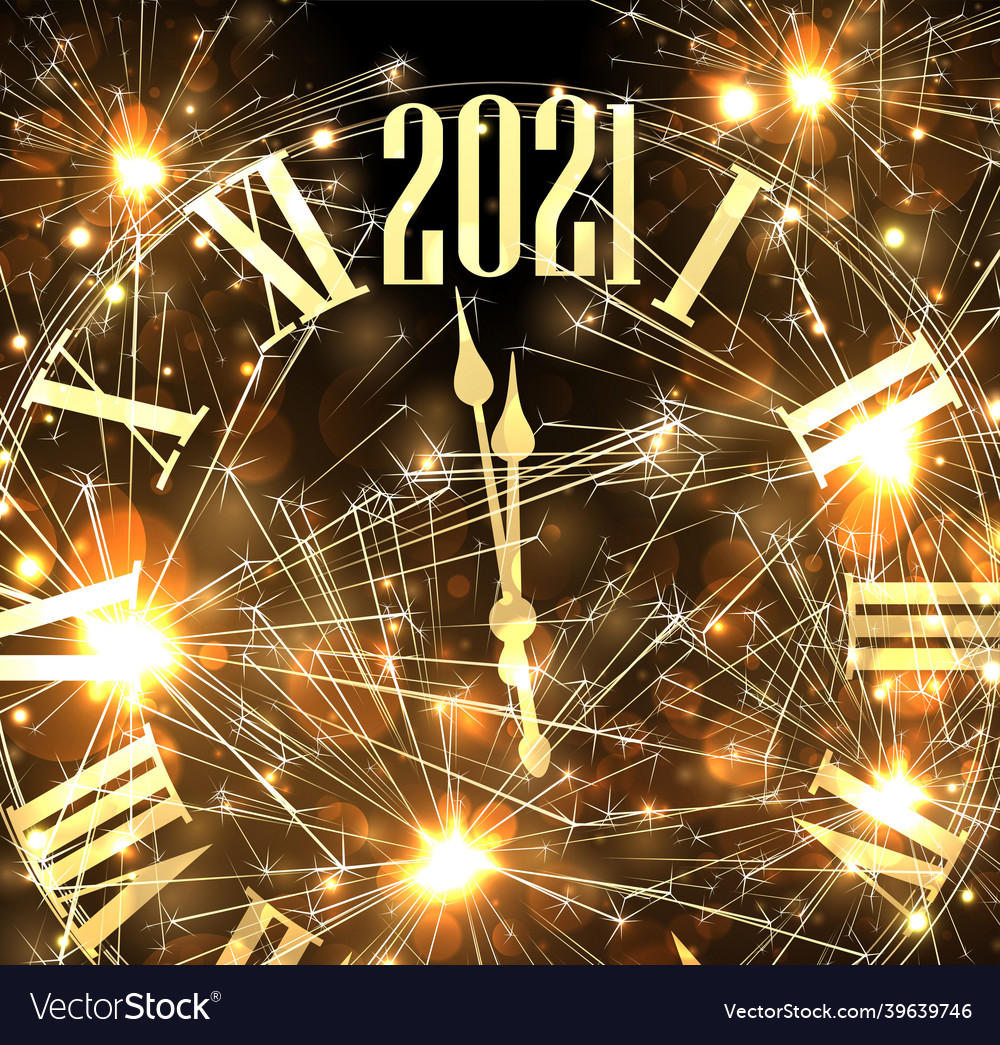 Golden gradient clocks showing 2021 year vector image Golden gradient clocks showing 2021 year