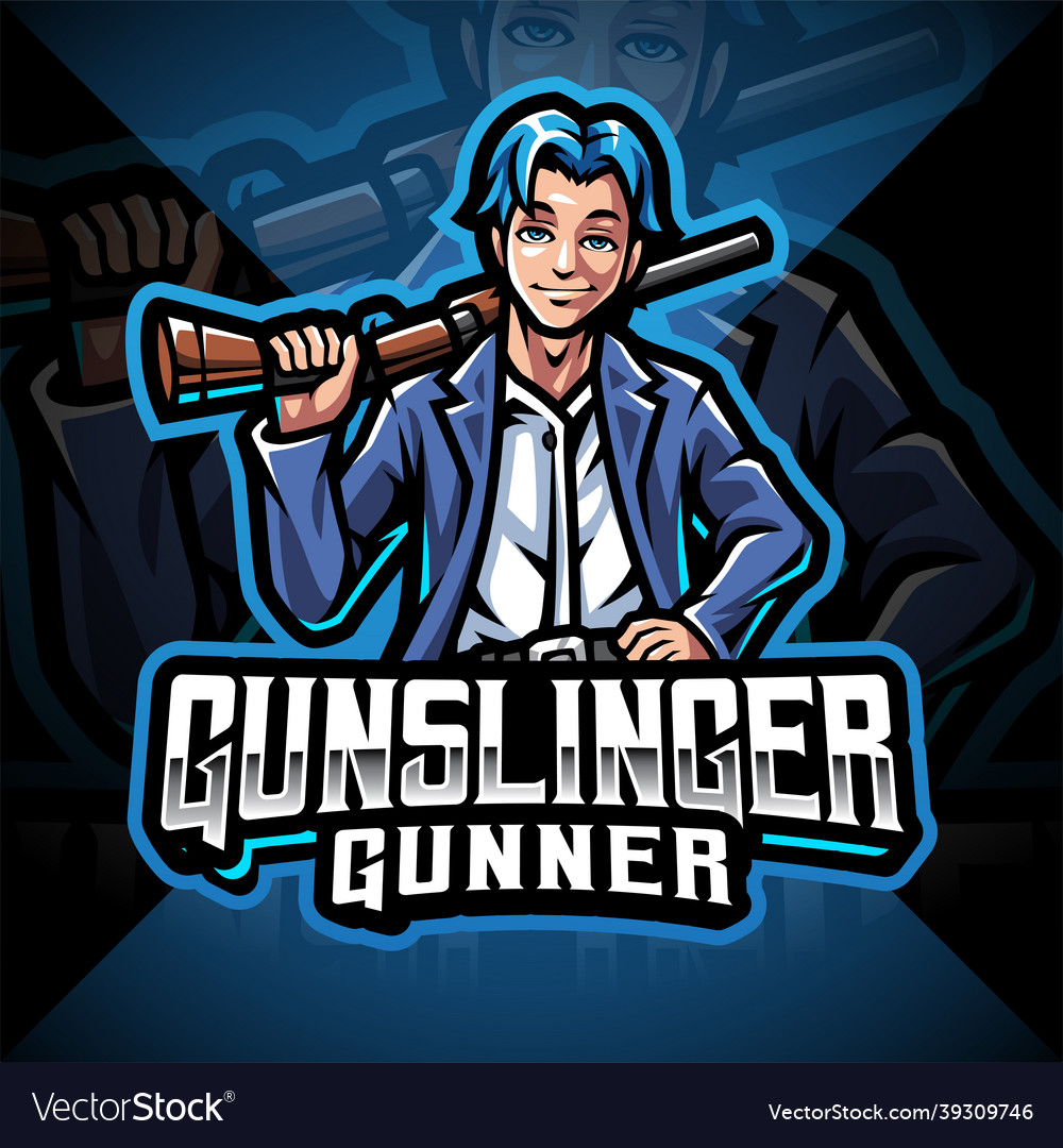 Gunslinger esport mascot logo design Royalty Free Vector