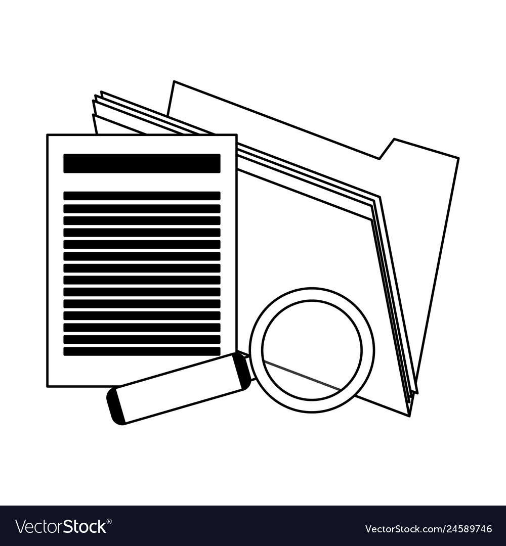 Office folder and document with magnifying glass vector image Office folder and document with magnifying glass