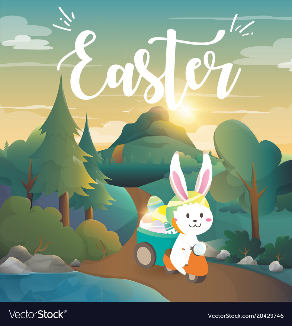 Rabbit drives a motorcycle to deliver easter eggs Rabbit drives a motorcycle to deliver easter eggs