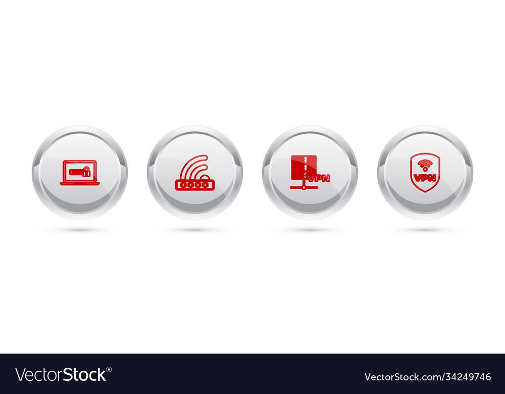 Set line laptop with password wifi locked server vector image Set line laptop with password wifi locked server