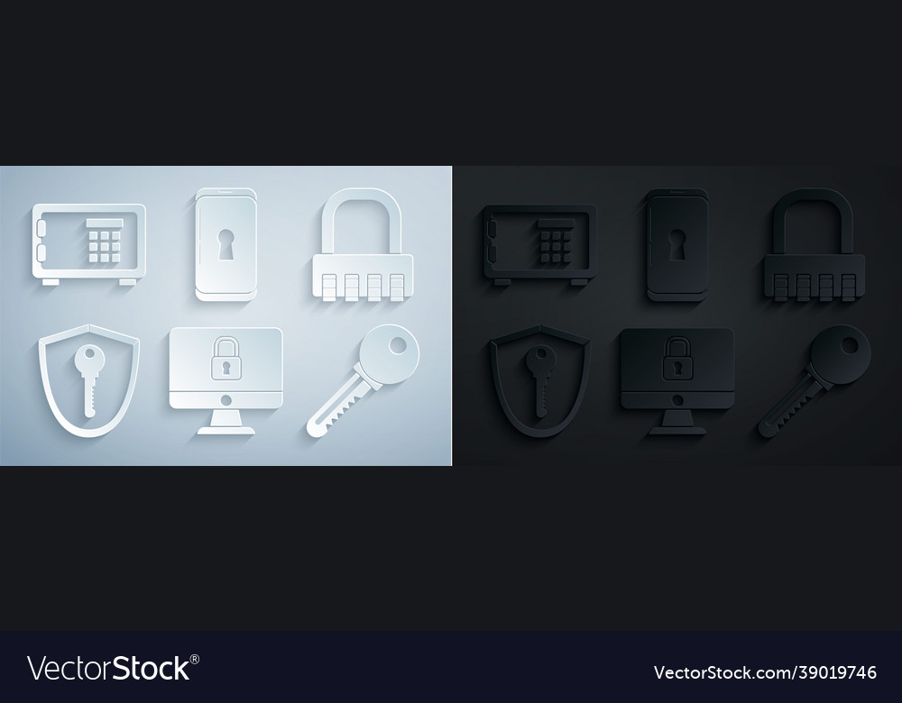Set lock on computer monitor screen safe Vector Image Set lock on computer monitor screen safe