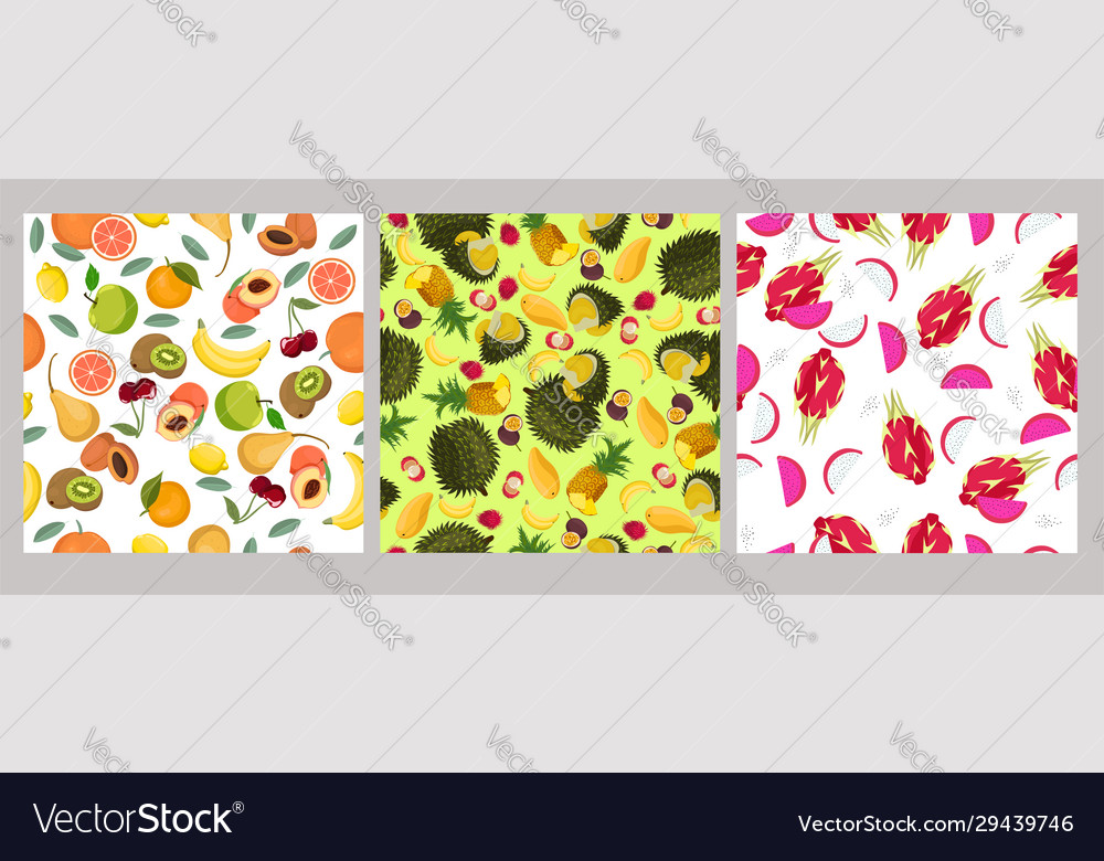 Set seamless patterns with fruits graphics