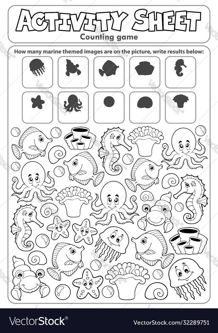 Activity sheet counting game topic 2 Royalty Free Vector