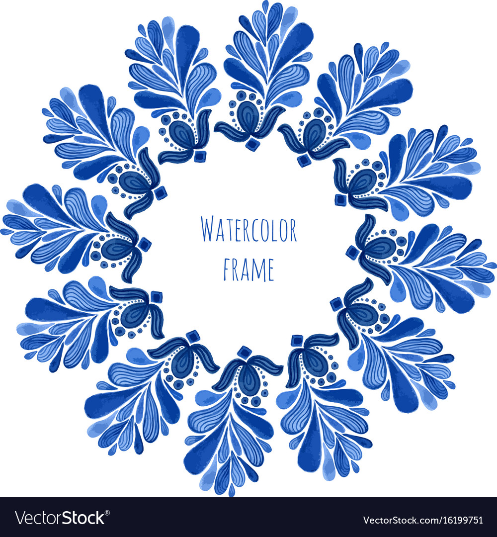 Blue traditional floral round frame in russian