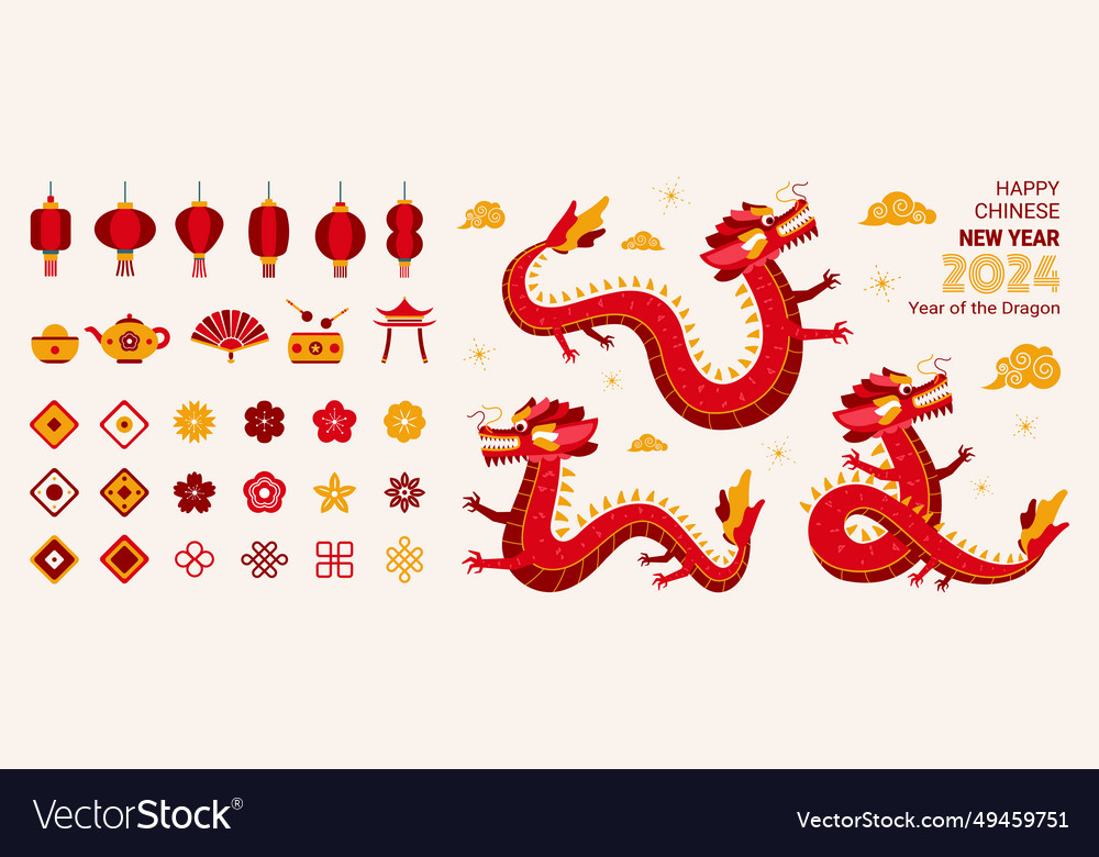 Chinese new year design elements set of graphics Vector Image Chinese new year design elements set of graphics